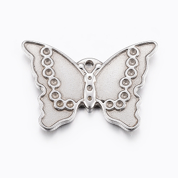 304 Stainless Steel Pendant Enamel & Rhinestone Settings, Butterfly, Stainless Steel Color, Fit For 1mm Rhinestone, 18x25x2mm, Hole: 1.2mm