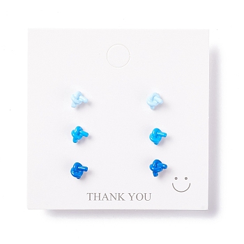 Knot Shape Resin Stud Earrings Set, with 925 Sterling Silver Plated Pins, Blue, 6x7.5x4.5mm, Pin: 0.7mm, 3 pairs/set