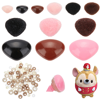 Elite 120 Sets 12 Styles Craft Plastic Doll Noses, Safety Noses, with Washers, Triangle, Mixed Color, 4~14x6~19.5x12.5~17.5mm, 10 sets/style