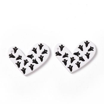 Halloween Acrylic Pendants, DIY Earrings Findings, Heart with Ghost, Black, 22x30x2mm, Hole: 1.4mm