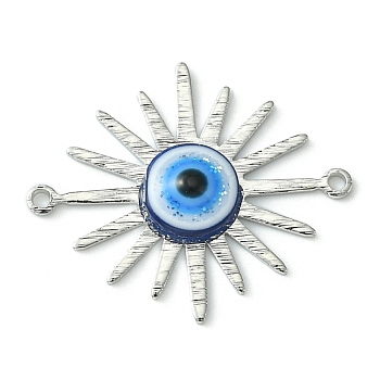 Brass Sun Connector Charms, Blue Resin Evil Eye Links, Platinum, 22.5x26.5x4mm, Hole: 1.2mm