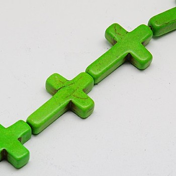 Synthetic Turquoise Beads Strands, Dyed, Cross, Lime Green, 20x15x4mm, Hole: 1mm, about 20pcs/strand, 15.5 inch