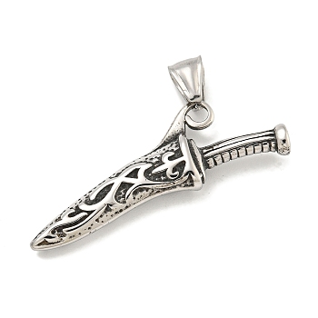 316 Surgical Stainless Steel Big Pendants, Sword Charm, Antique Silver, 16.6x50.3x7mm, Hole: 7.3x4.4mm