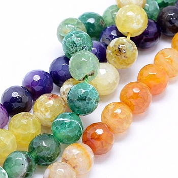 Faceted Natural Agate Beads Strands, Round, Dyed & Heated, Mixed Color, 12mm, Hole: 1.5mm, about 32pcs/strand, 15.3 inch(39cm)