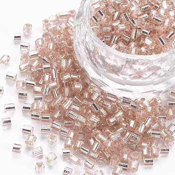8/0 Glass Bugle Beads, Silver Lined, Misty Rose, 2.5~3x2.5mm, Hole: 1mm, about 15000pcs/pound
