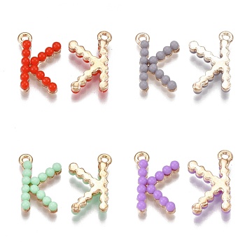 Acrylic Pendants, with Alloy Findings, Letter, Light Gold, Mixed Color, Letter.K, 18x12x3.5mm, Hole: 1.4mm