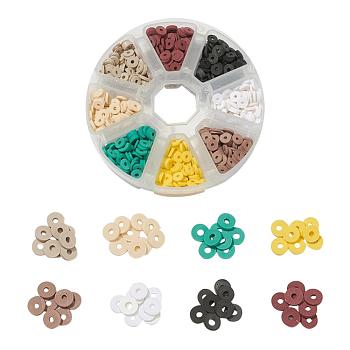 1120Pcs 8 Colors Handmade Polymer Clay Beads, Disc Heishi Beads, Mixed Color, 6x1mm, Hole: 2mm, 140pcs/color