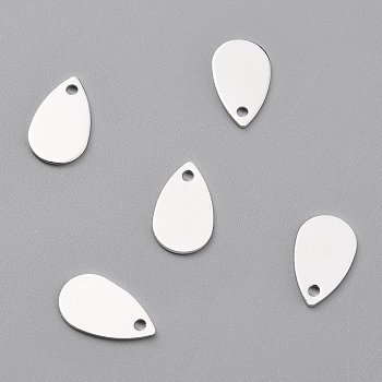 Brass Charms, Cadmium Free & Lead Free, Teardrop, 925 Sterling Silver Plated, 10x6x0.5mm, Hole: 1mm