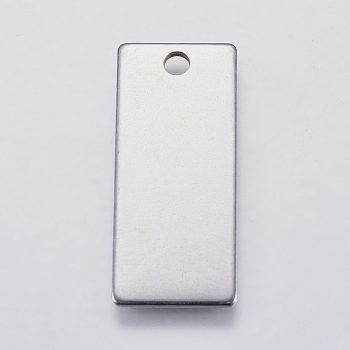 201 Stainless Steel Pendants, Rectangle, Stamping Blank Tag, Stainless Steel Color, 28x12x1mm, Hole: 2.5mm