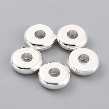 Brass Beads, Long-Lasting Plated, Flat Round, 925 Sterling Silver Plated, 6x1.7mm, Hole: 2mm