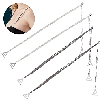 2 Pairs 2 Colors Iron Multi-Strand Chain Non-slip Bra Straps, Adjustable Bra Strap Holder, with Stainless Steel Hooks and Brass Clasp, Mixed Color, 295x3~4mm, 1 pair/color