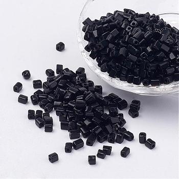 Cube Opaque Colours Glass Seed Beads, Round Hole, Black, 3~7x3~4x3~4mm, Hole: 0.5mm, about 500pcs/50g