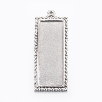 304 Stainless Steel Pendant Cabochon Settings, Rectangle, Stainless Steel Color, Tray: 10x30mm, 38.5x15x2mm, Hole: 2mm