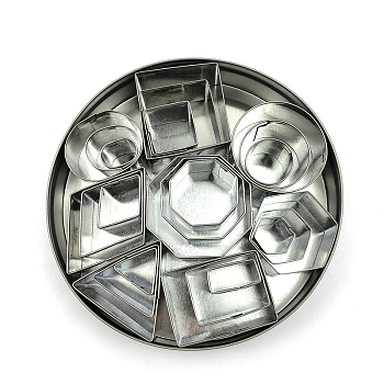 430 Stainless Steel Cookie Cutters, Bakeware Tool, with Iron Storage Box, Mix-shaped, Stainless Steel Color, 10~43x16~43x20mm, 24pcs/box