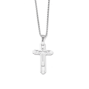 201 Stainless Steel Pendant Necklaces for Man, Cross, Stainless Steel Color, 23.62 inch(60cm), Cross: 46.5x27x1.3mm