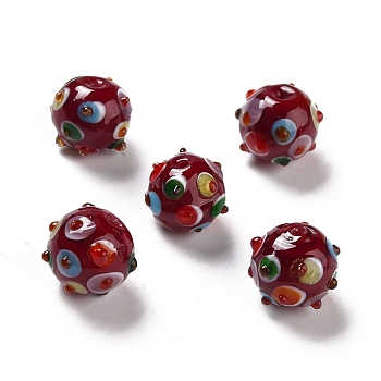 Handmade Lampwork Beads, Round, Dark Red, 11x13x12.5mm, Hole: 1.6mm