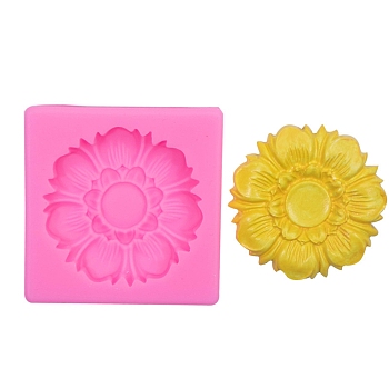 DIY Flower Pattern Food Grade Silicone Fondant Molds, for DIY Cake Decoration, UV & Epoxy Resin Jewelry Making, Hot Pink, 63x63x9.5mm, Inner Diameter: 52mm