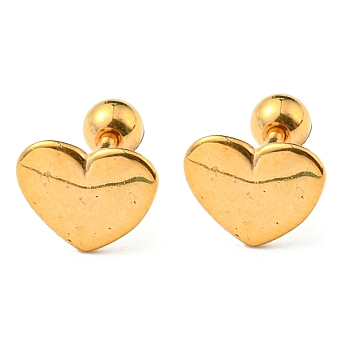 Ion Plating(IP) 304 Stainless Steel Stud Earrings, Heart, Golden, 7.5x9mm