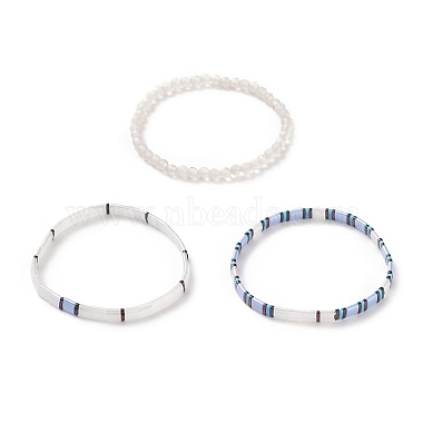 3Pcs 3 Style Glass Seed Rectangle Tile Stretch Bracelets Set(BJEW-JB09038)-4