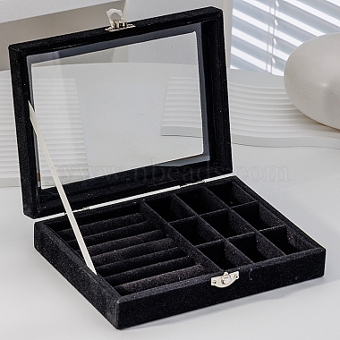 Black Rectangle Velvet Jewelry Set Boxes