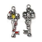 Alloy Enamel Pendant, Cadmium Free & Nickel Free & Lead Free, Key with Skull Charm, Gunmetal, 34x13x4mm, Hole: 2mm(PALLOY-H128-05B)