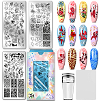 Stainless Steel DIY Nail Art Templates, Template Tool, Rectangle, with Plastic Nail Art Image Templates, Fish, 12x6cm(MRMJ-PH0003-17C)