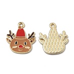 Alloy Enamel Pendants, for Christmas, Elk Christmas Reindeer/Stag, Golden, Brown, 22.5x18x1.2mm, Hole: 1.8mm(ENAM-Z001-03G-A)