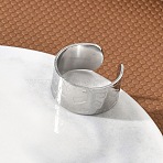 304 Stainless Steel Cuff Open Rings, Quadrilateral Pattern, Stainless Steel Color, 10mm, Inner Diameter: 17.6mm(RJEW-D357-01P)