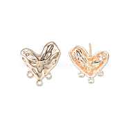 Brass Heart Stud Earring Findings, with Horizontal Loops, Cadmium Free & Nickel Free & Lead Free, Real 18K Gold Plated, 29x23mm, Hole: 1.6mm, Pin: 0.7mm(KK-N232-440LG)