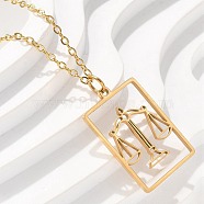 304 Stainless Steel Necklace, Real 18K Gold Plated, Hollow Out Twelve Constellations Square Plate, Libra, 17.76 inch(45.1cm)(NJEW-D330-01G-07)