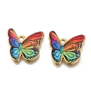 Alloy Enamel Pendants, Golden, Butterfly Charm, Colorful, 17.5x18.5x1mm, Hole: 1.6mm(FIND-G078-35G-04)