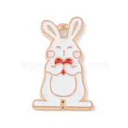 Alloy Enamel Pendants, Light Gold, Rabbit Charm, White, 23x14x1.5mm, Hole: 2x1.5mm(ENAM-Z010-09KCG)