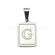 304 Stainless Steel Pave Natural White Shell Pendants, Rectangle with Letter Charms, Stainless Steel Color, Letter G, 17.5x12x1.5mm, Hole: 6x3mm(STAS-S130-03P-G)