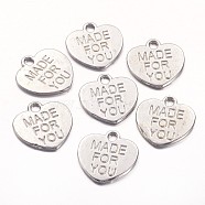 Tibetan Style Alloy Charms, Heart with Word MADE FOR YOU, Lead Free & Cadmium Free, Platinum, 16x15x1mm, Hole: 2mm(X-TIBEP-A9694-P-RS)