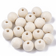 Natural Unfinished Wood Beads, Waxed Wooden Beads, Smooth Surface, Round, Floral White, 16mm, Hole: 3mm(WOOD-S651-A16mm-LF)