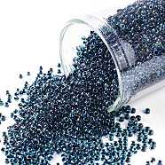 TOHO Round Seed Beads, Japanese Seed Beads, (248) Inside Color AB Blue/Midnight Bl Lined, 15/0, 1.5mm, Hole: 0.7mm, about 3000pcs/10g(X-SEED-TR15-0248)