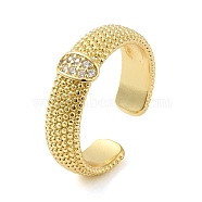 Rack Plating Real 18K Gold Plated Brass Oval Open Cuff Rings, with Cubic Zirconia, Long-Lasting Plated, Lead Free & Cadmium Free, Clear, Inner Diameter: 18.2mm(RJEW-B048-01G)
