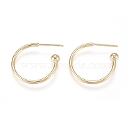 Brass Stud Earrings, Half Hoop Earrings, with Sterling Silver Pin, Long-Lasting Plated, Real 14K Gold Plated, 20x21x4mm, Pin: 0.8mm(X-EJEW-L245-001LG)