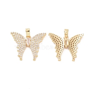 Brass Micro Pave Clear Cubic Zirconia Pendants, Butterfly Charm, Real 18K Gold Plated, 19x22x2.5mm, Hole: 4x2.5mm(KK-E068-VC410)