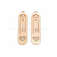 Brass Micro Pave Clear Cubic Zirconia Pendants, Nickel Free, Oval, Real 18K Gold Plated, 27x7x2.5mm, Hole: 1.2mm(KK-T062-194G-NF)