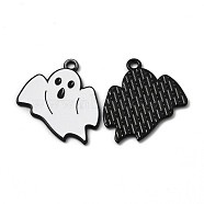 Alloy Enamel Pendants, for Halloween, Ghost, Electrophoresis Black, White, 26.5x23x1.2mm, Hole: 1.8mm(ENAM-Z001-06EB-01)