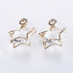 Iron Glass Charms, Star, Light Gold, 15x12x7.5mm, Hole: 1.8mm(IFIN-E747-19E-KCG)