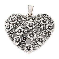 Tibetan Style Alloy Big  Pendants, Antique Silverv, Flower, 58.5x66.5x7.5mm, Hole: 11.5x5mm(PALLOY-R150-02AS-05)