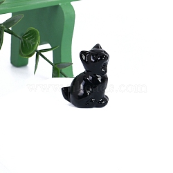 Cat Shape Natural Obsidian Sculpture Ornaments, for Home Office Desk Decoration, 35mm(PW-WG0C1F7-02)