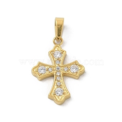 Ion Plating(IP) 304 Stainless Steel Micro Pave Cubic Zirconia Pendants, Cross Charms, Golden, 17.5x13x1.8mm, Hole: 4x2.5mm(STAS-Z107-08G-02)