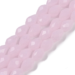 Electroplate Imitation Jade Glass Beads Strands, Faceted, Teardrop, Pearl Pink, 15x10mm, Hole: 1.6mm, about 46~48pcs/strand, 27.95 inch(71cm)(EGLA-N013-J10mm-D01)