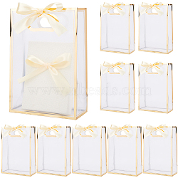 12Pcs Rectangle Plastic Gift Bags, Candy Tote for Birthday, Wedding, with 23M Stain Ribbon, Champagne Yellow, 26x18x0.2cm(ABAG-SP0001-07D)