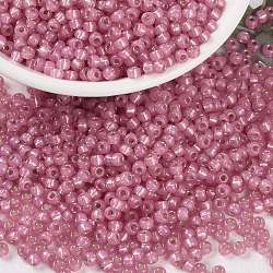 MIYUKI Round Rocailles Beads, Japanese Seed Beads, 8/0, (RR556) Dyed Rose Silverlined Alabaster, 3mm, Hole: 1mm, about 422~455pcs/10g(X-SEED-G008-RR0556)