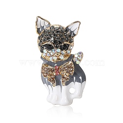 Cat Shaped Alloy Enamel Pins, Colorful Rhinestone Kitten Brooch, Light Grey, 45x21mm(PW-WG2C75B-01)