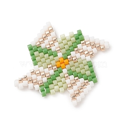 Handmade Japanese Seed Beads, Loom Pattern, Windmill, Green, 27x31x2mm(PALLOY-MZ00037-02)